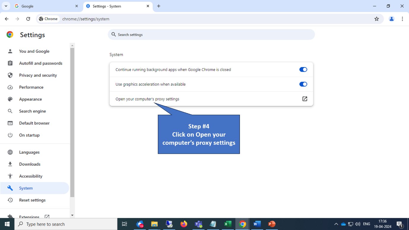 Proxy settings link