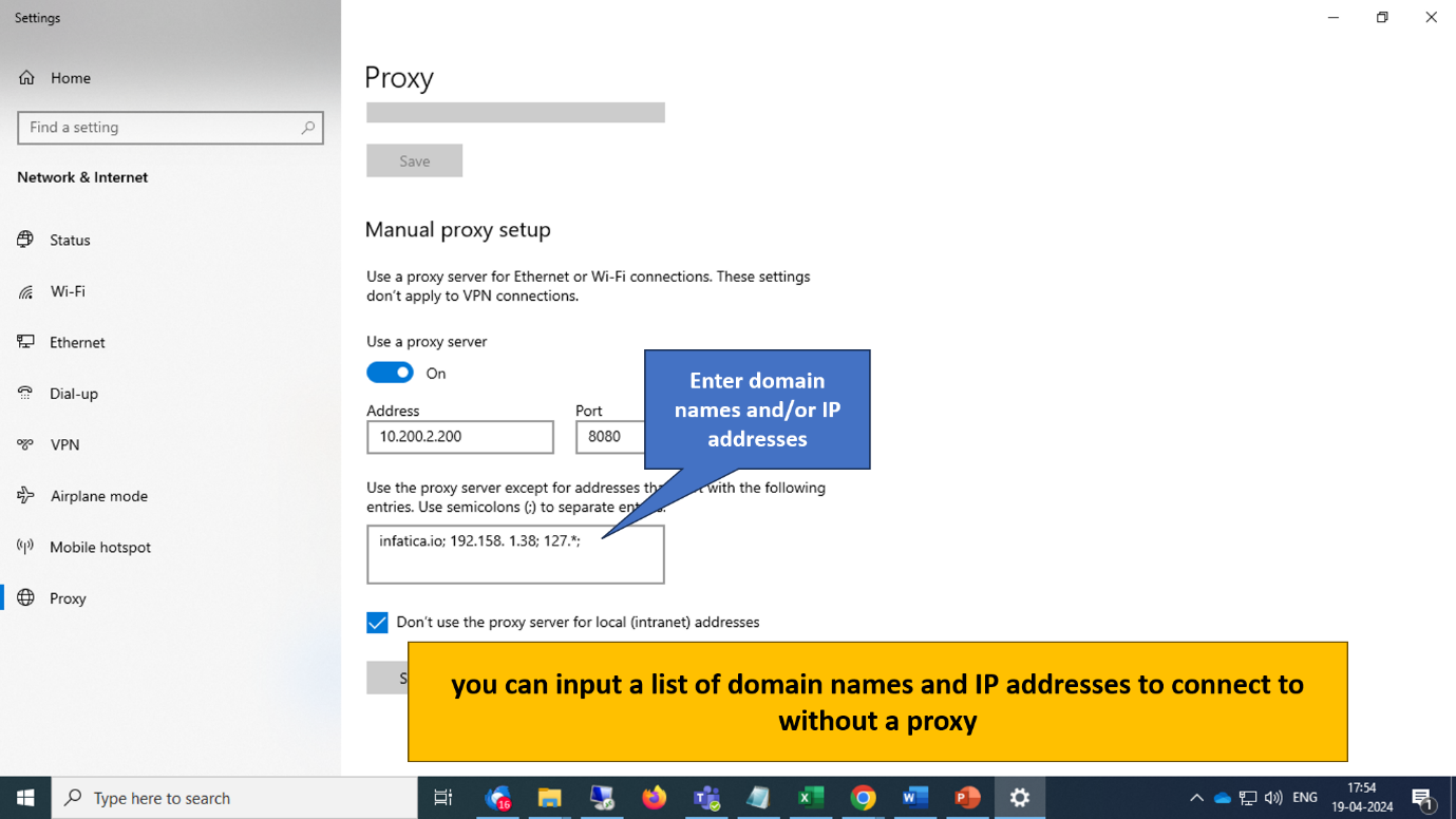 Proxy bypass list