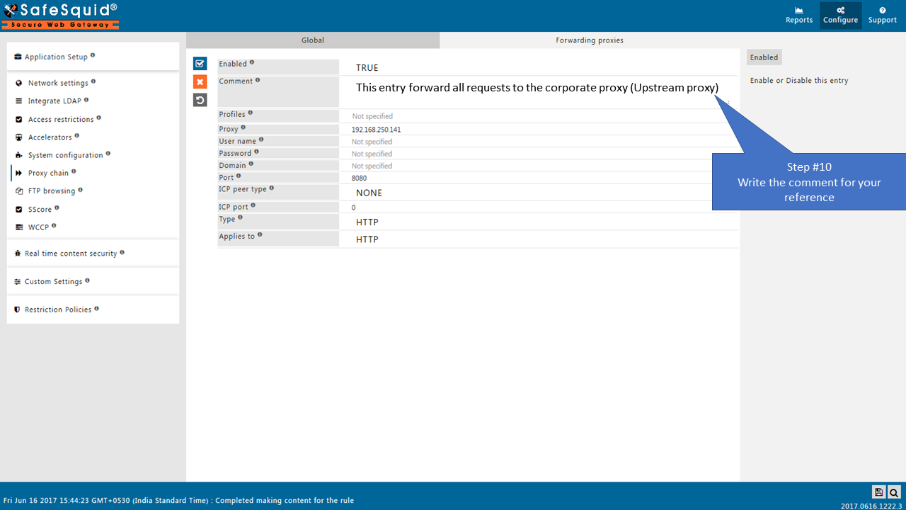 Entering parent proxy host or IP