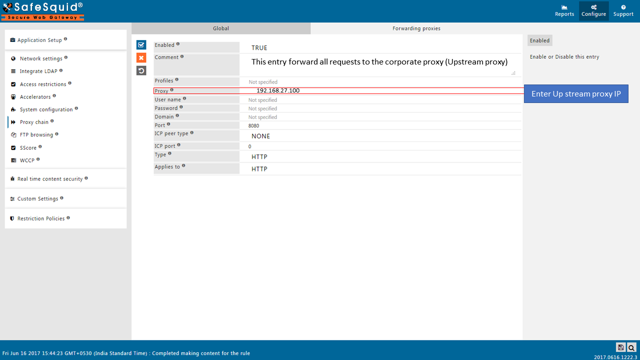 Forwarding proxy entry with IP 192.168.27.100