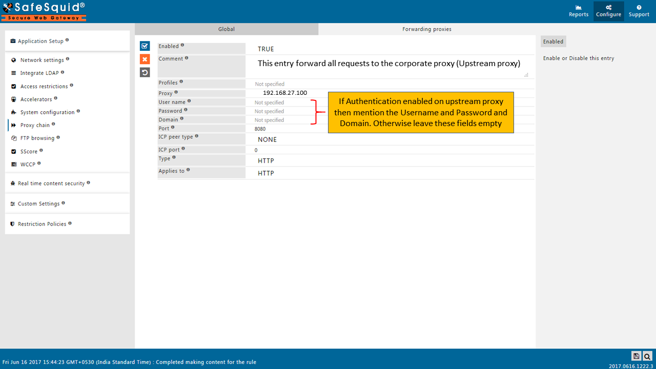 Entering parent proxy port