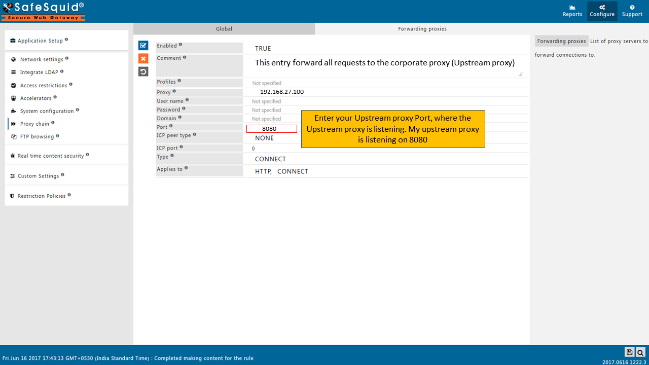 Forwarding proxy port 8080 configured