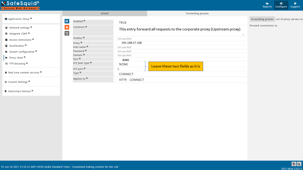 Submit forwarding proxy entry