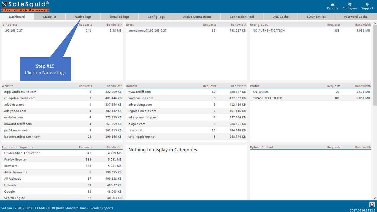 Proxy chain test result or log