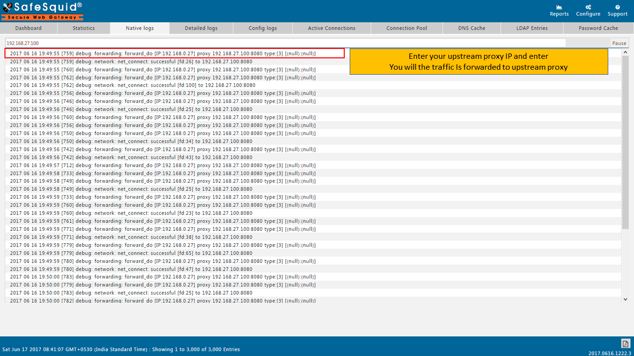 Verifying traffic through parent proxy