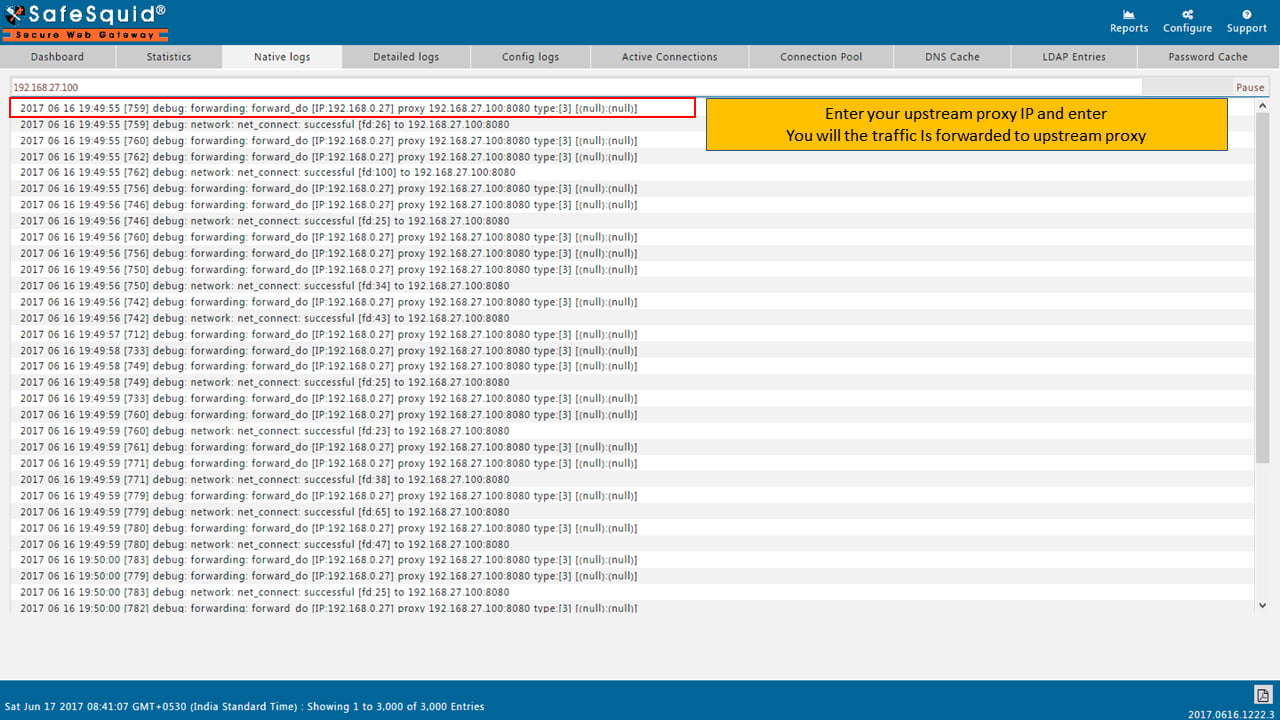Verifying traffic through parent proxy