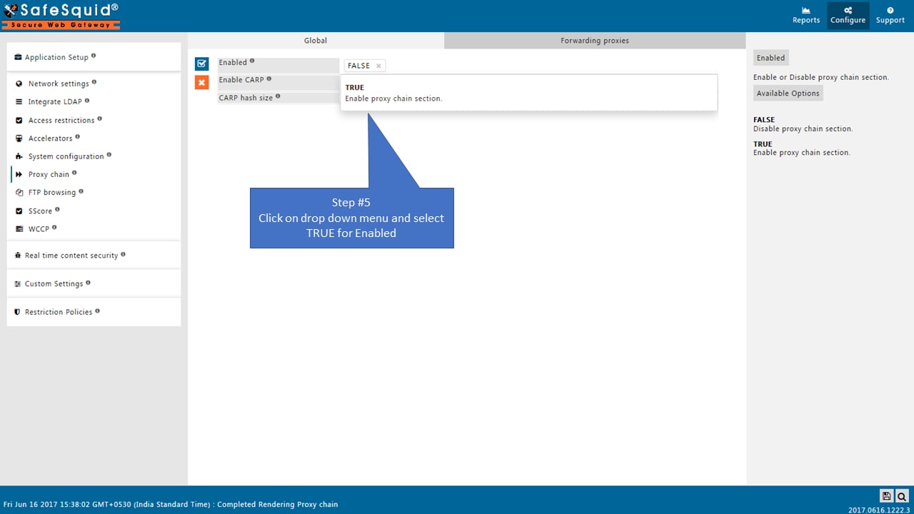 Global proxy chain toggle and options