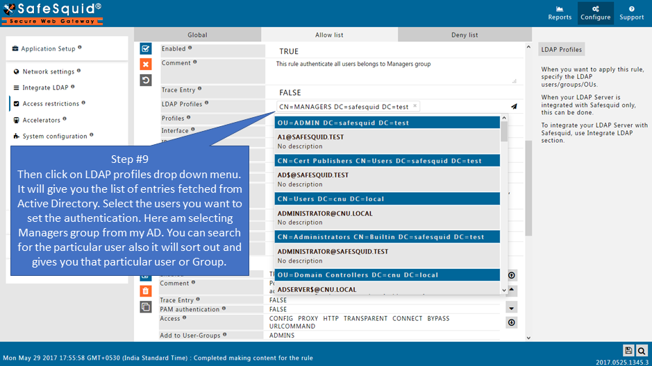 selecting the users or user groups you want to set the authentication for