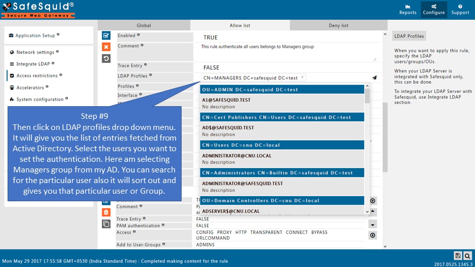 selecting the users or user groups you want to set the authentication for