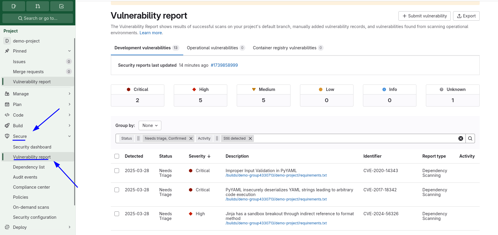 GitLab Vulnerability Dashboard