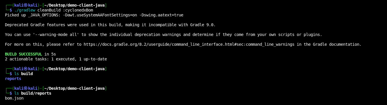 Sample Gradle build output