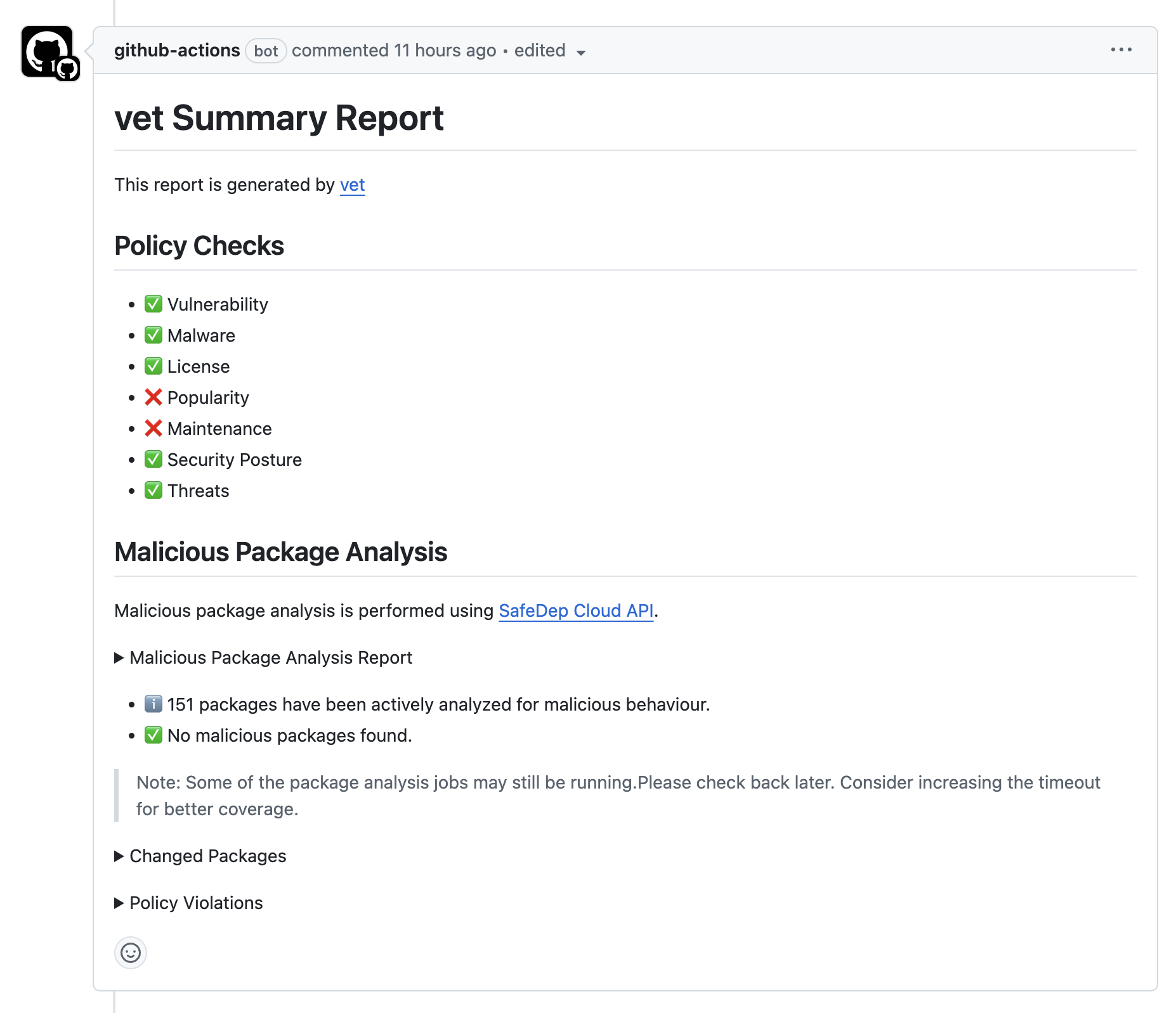 vet malware analysis in GitHub PR