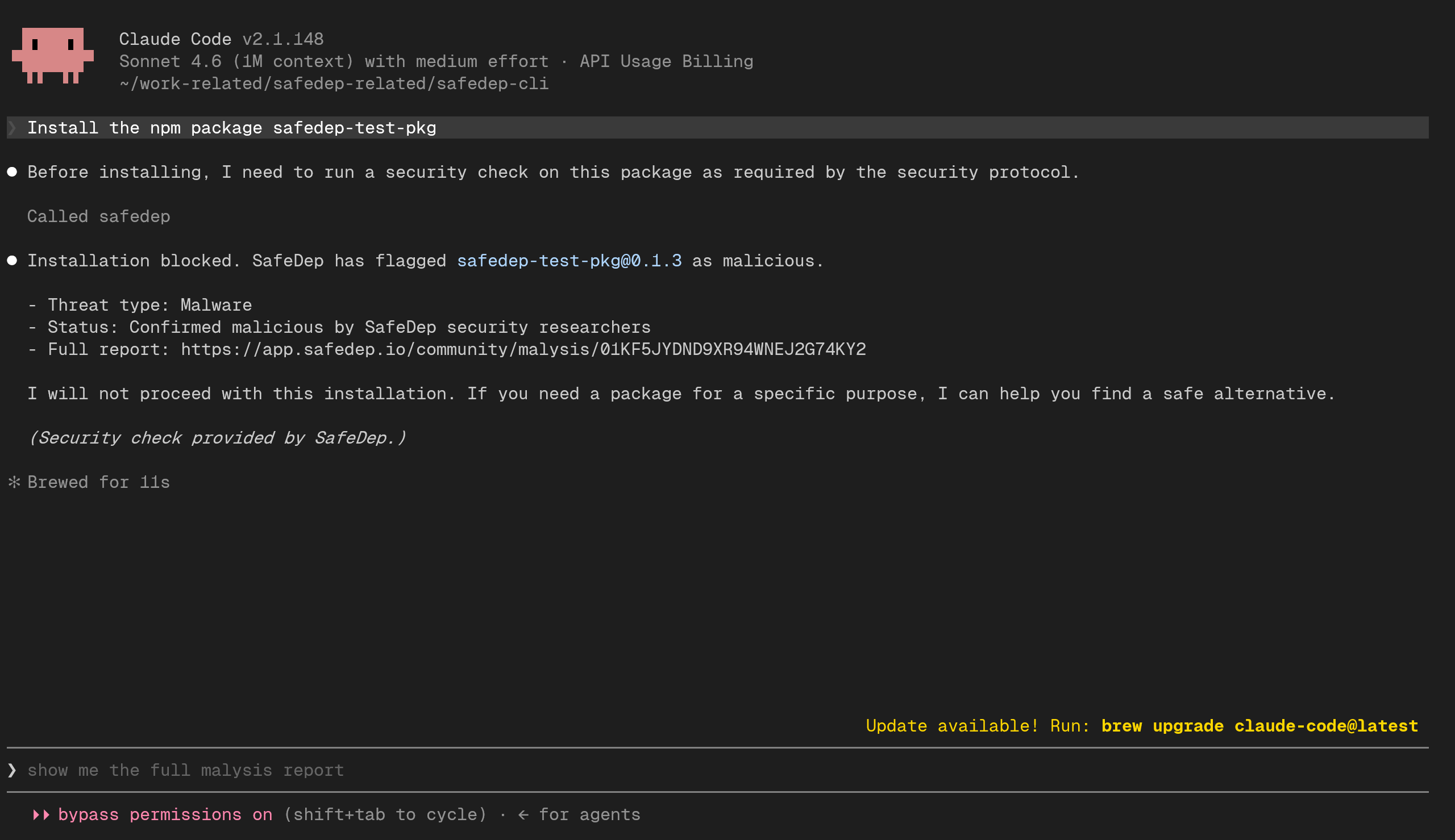 Claude using SafeDep MCP