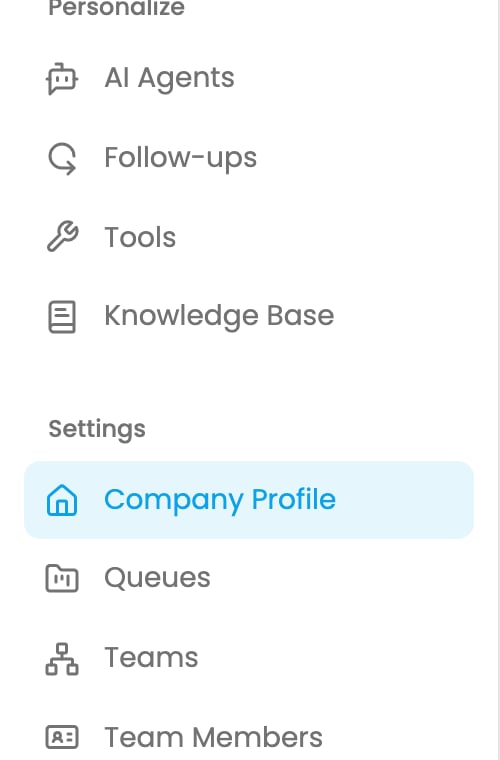 The Company Profile item under Settings in the Sailer sidebar