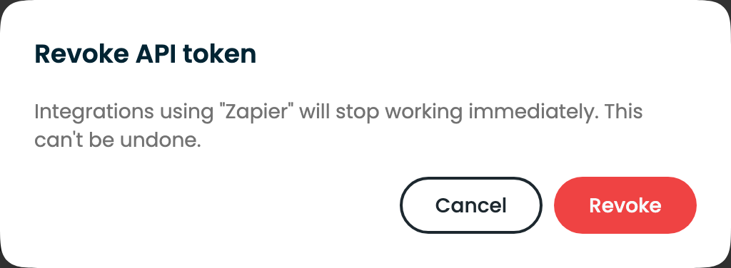 The Revoke API token confirmation