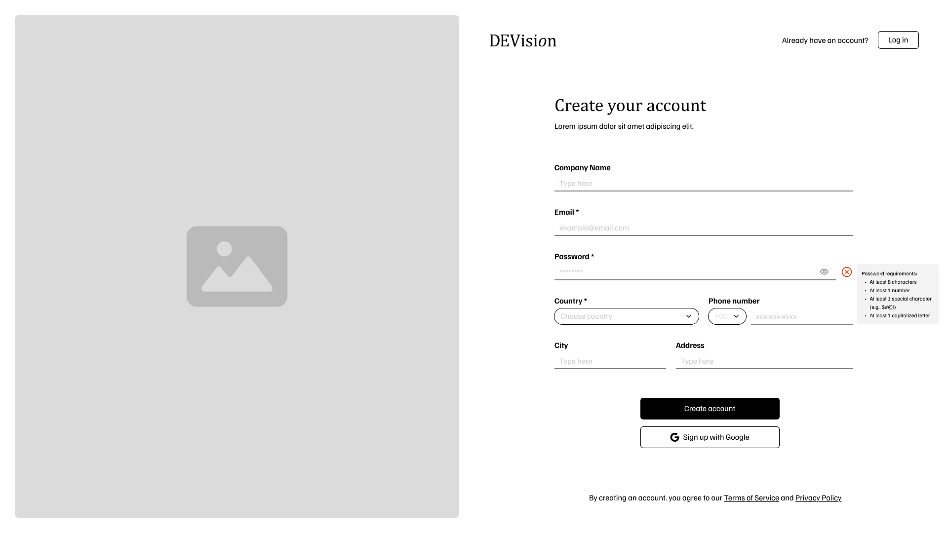 Company registration form