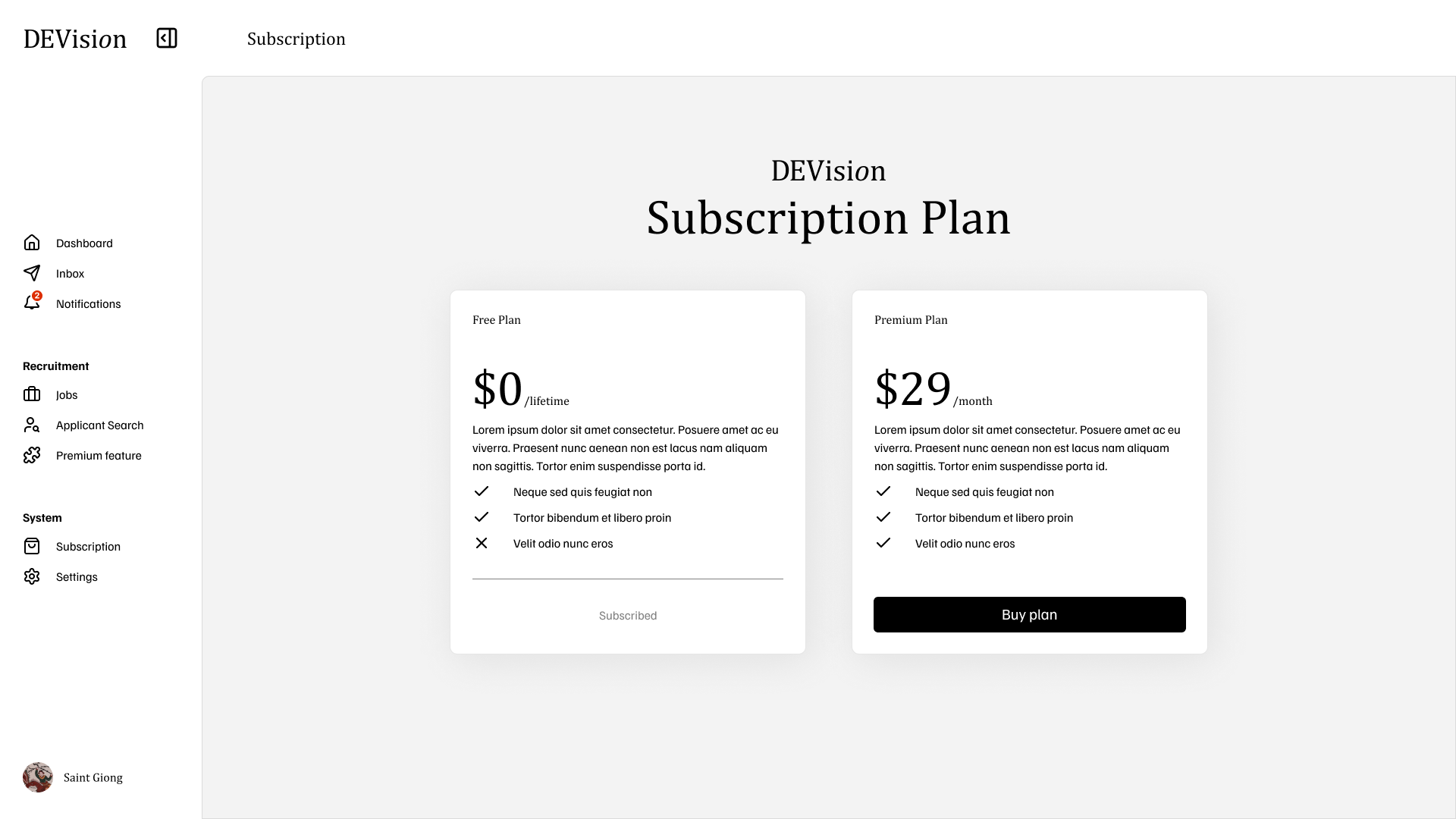 Premium subscription plans comparison