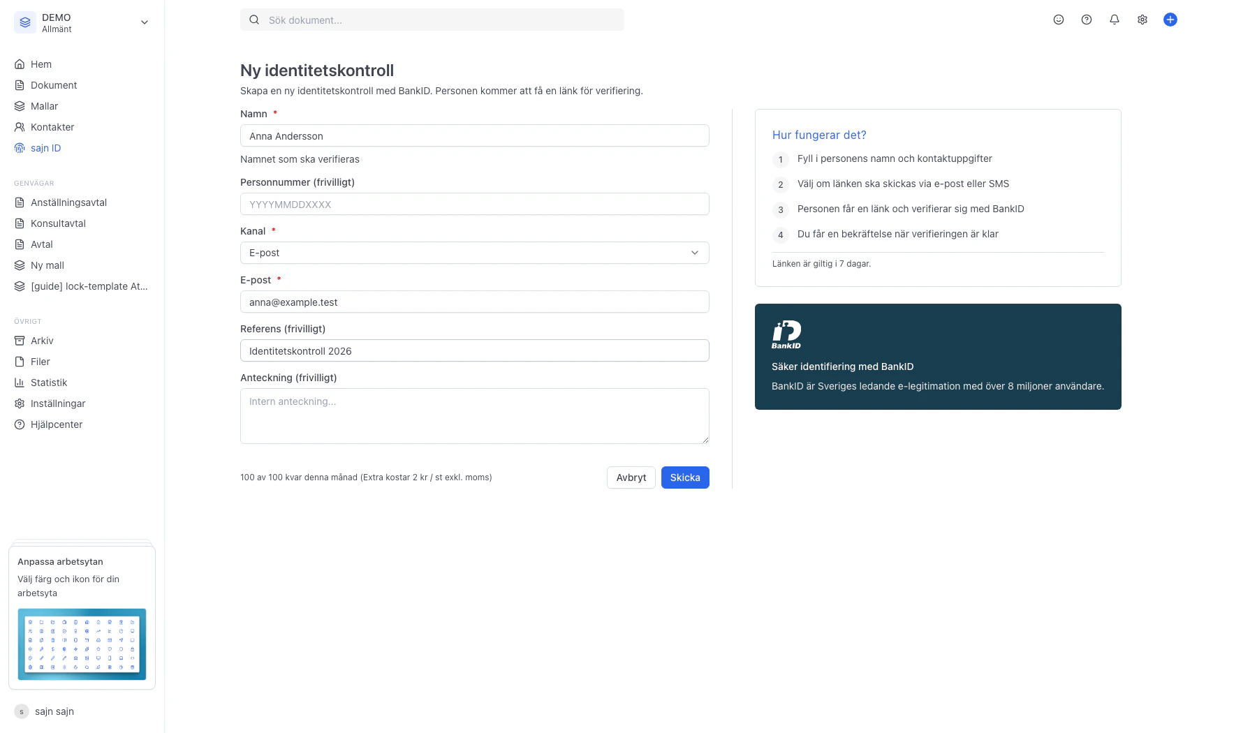 Ifyllt formulär med namn, kanal och kontaktuppgifter