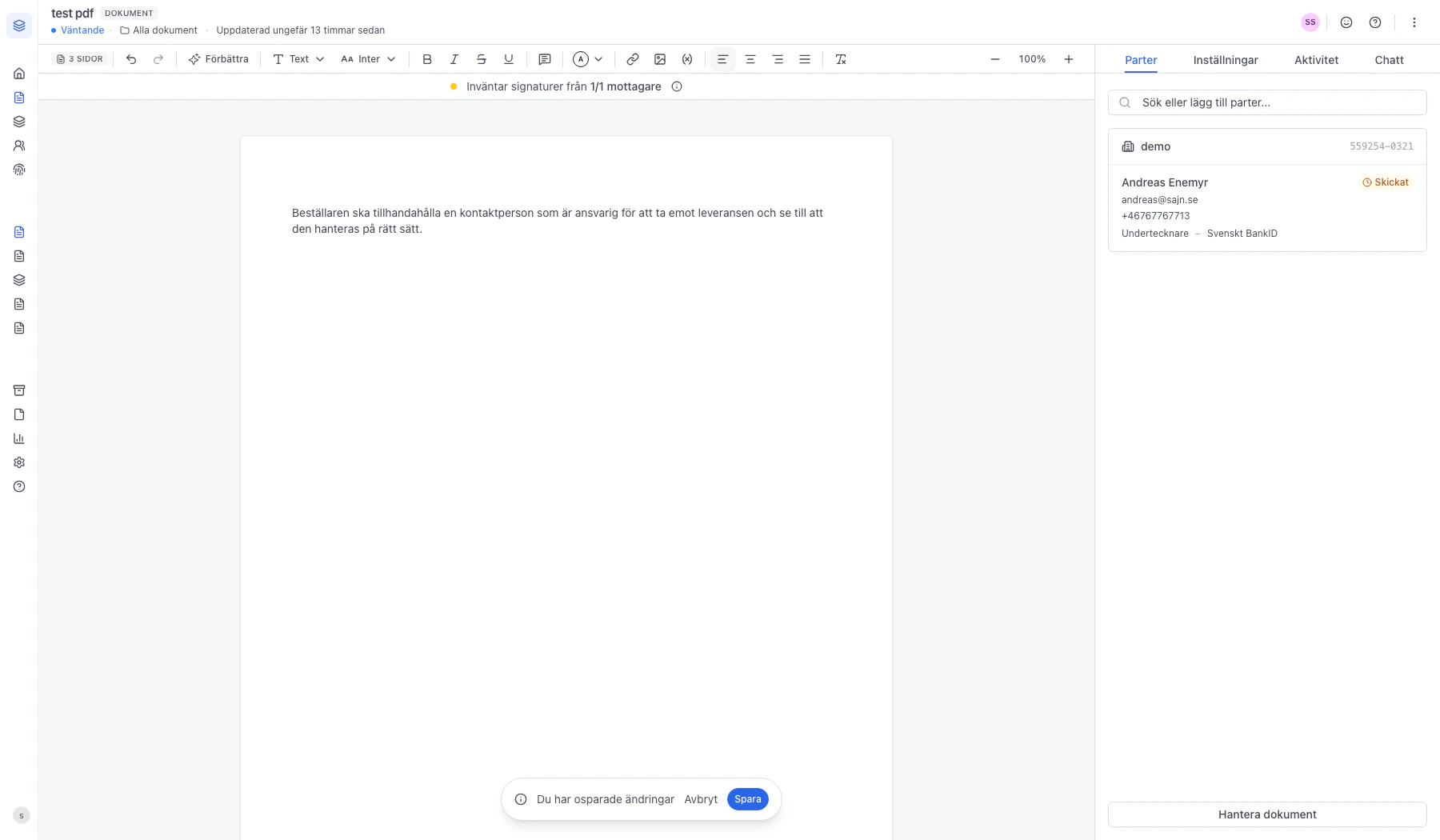 Dokumentet med den AI-redigerade texten på plats