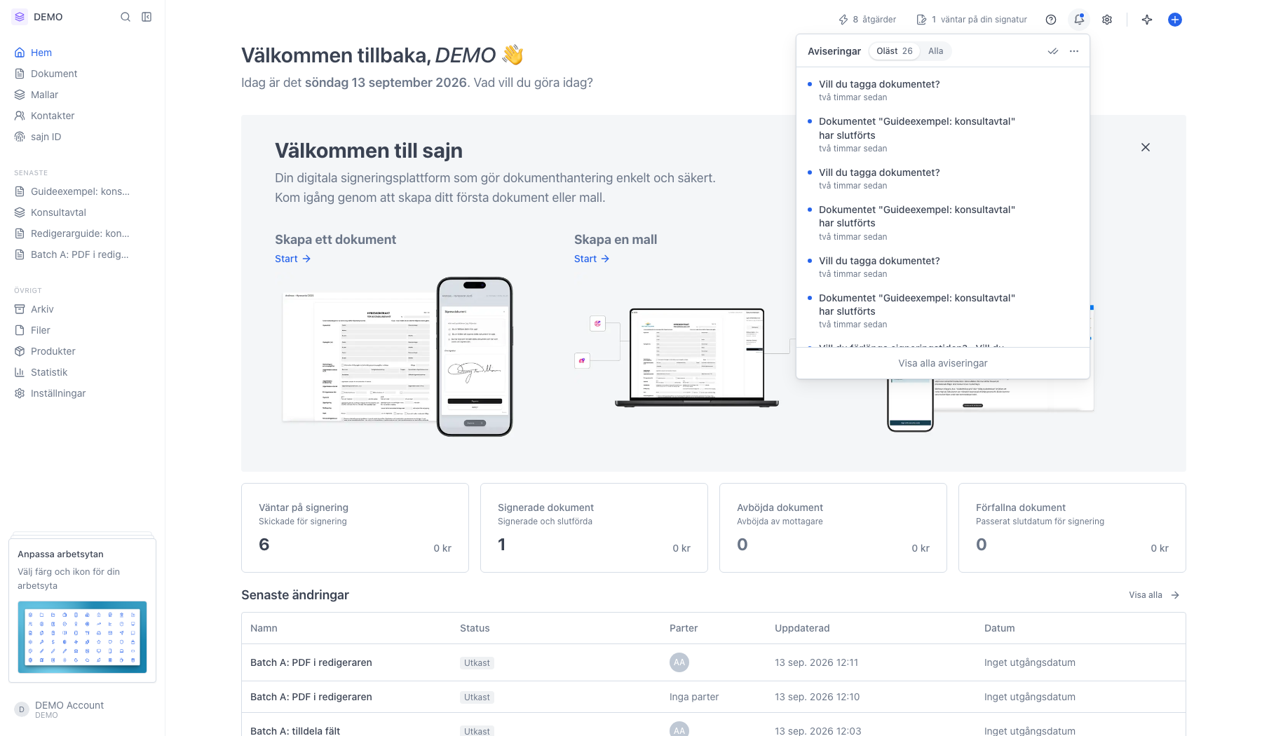 Rutan under klockan med de senaste aviseringarna