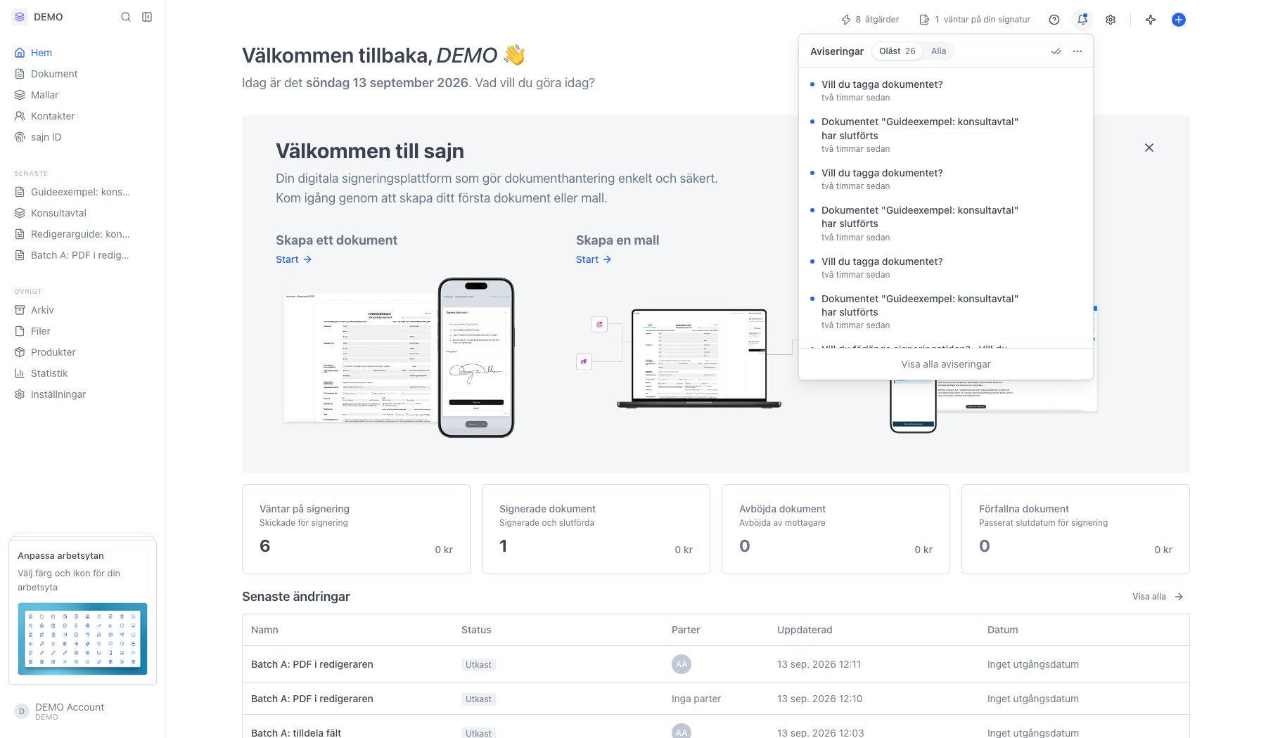 Rutan under klockan med de senaste aviseringarna