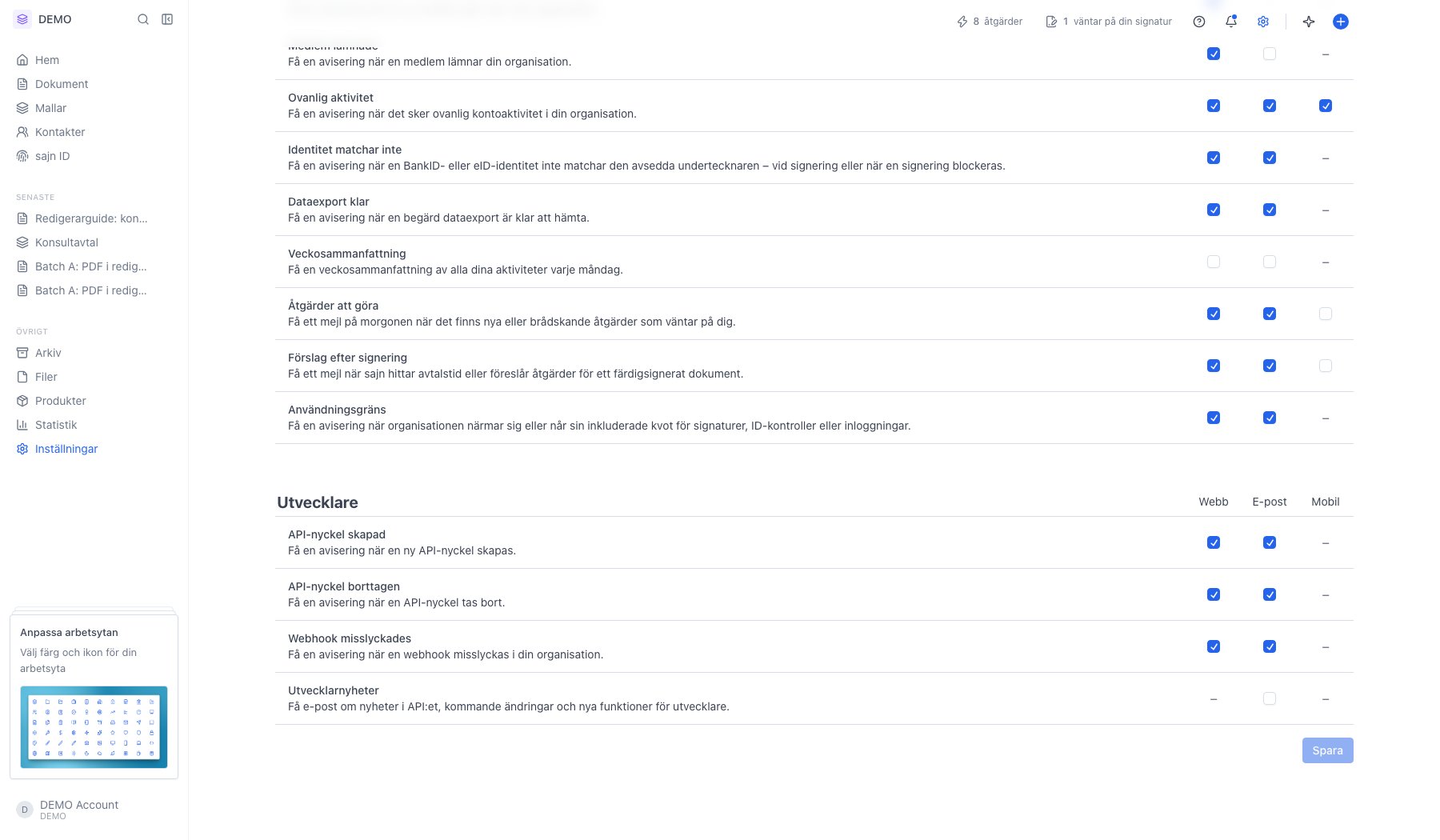 Gruppen Utvecklare med API- och webhookaviseringar
