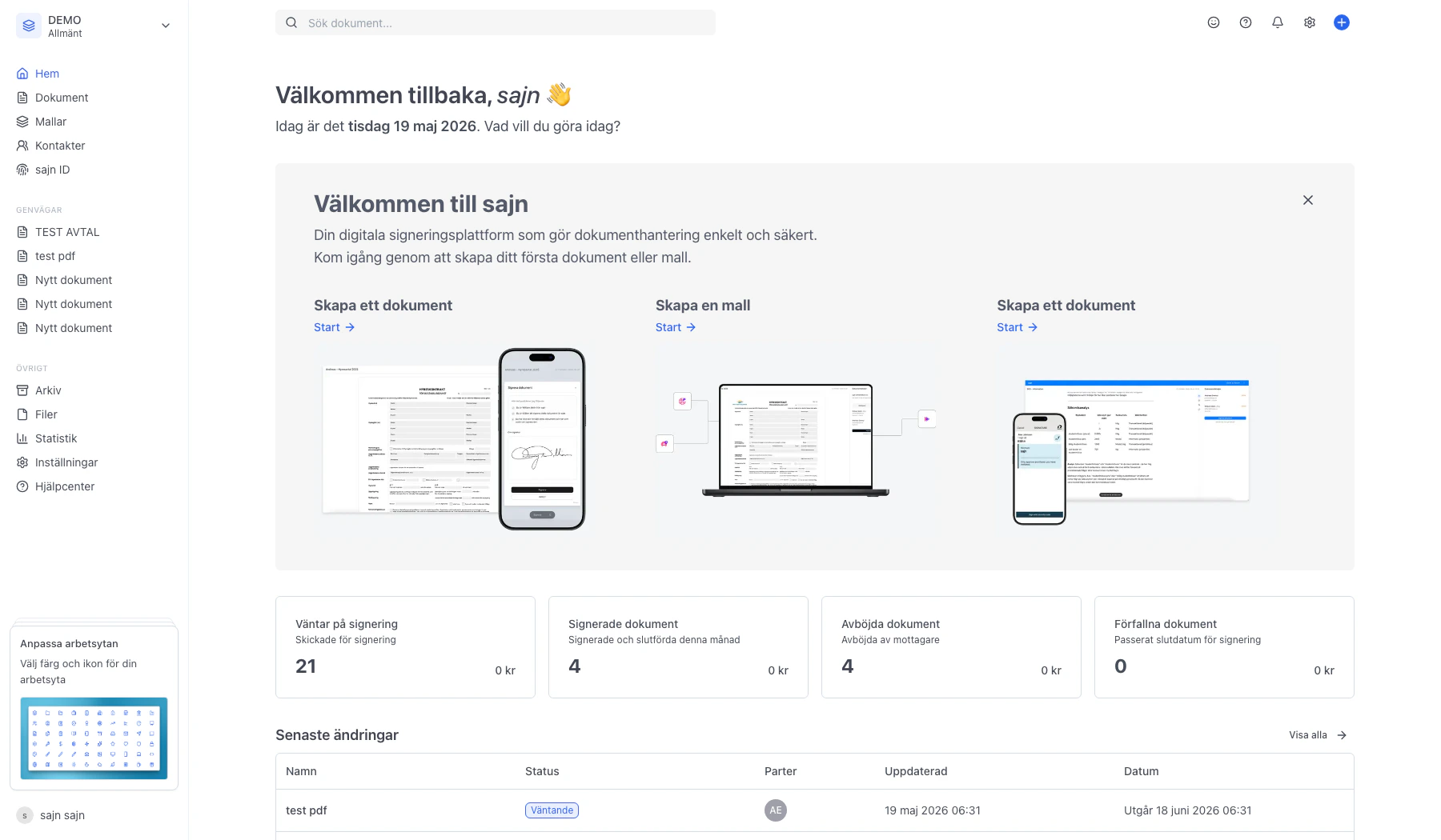 Arbetsyteväljaren längst upp till vänster i sidomenyn