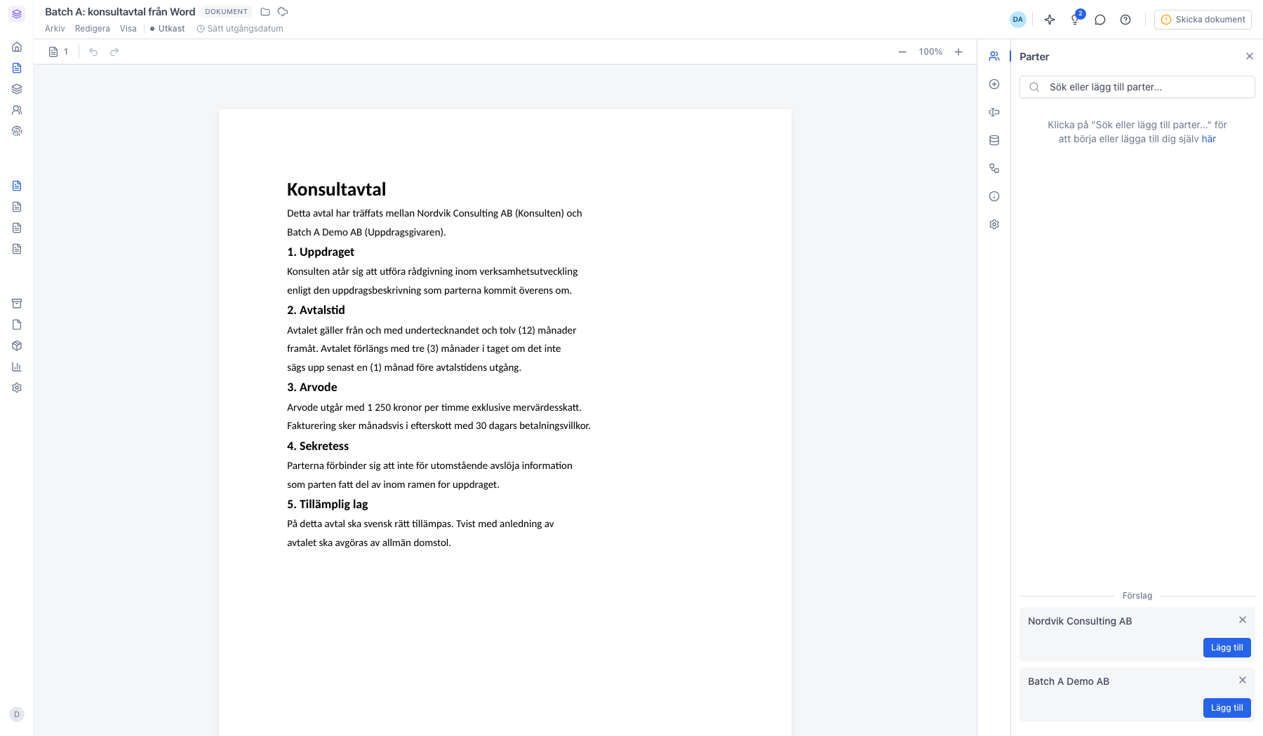Det nya dokumentet öppet i redigeraren med den konverterade filen som innehåll