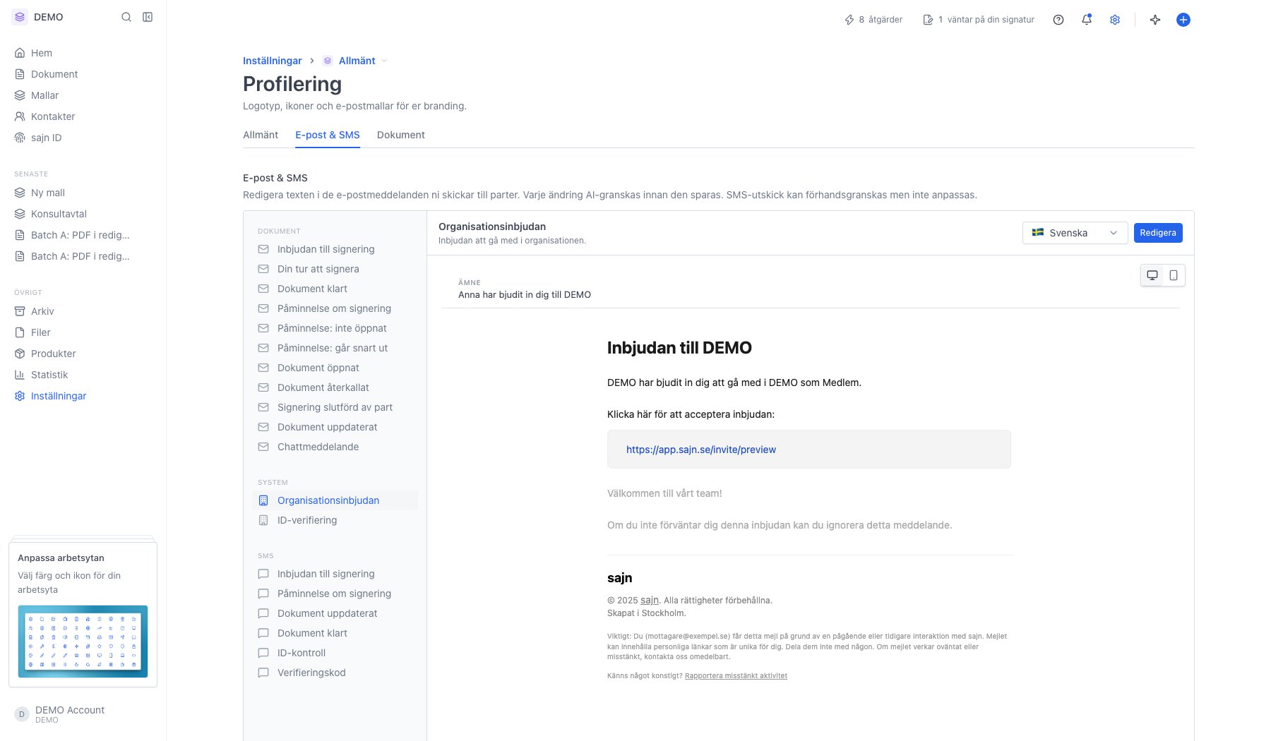 Mallen Organisationsinbjudan vald under gruppen System