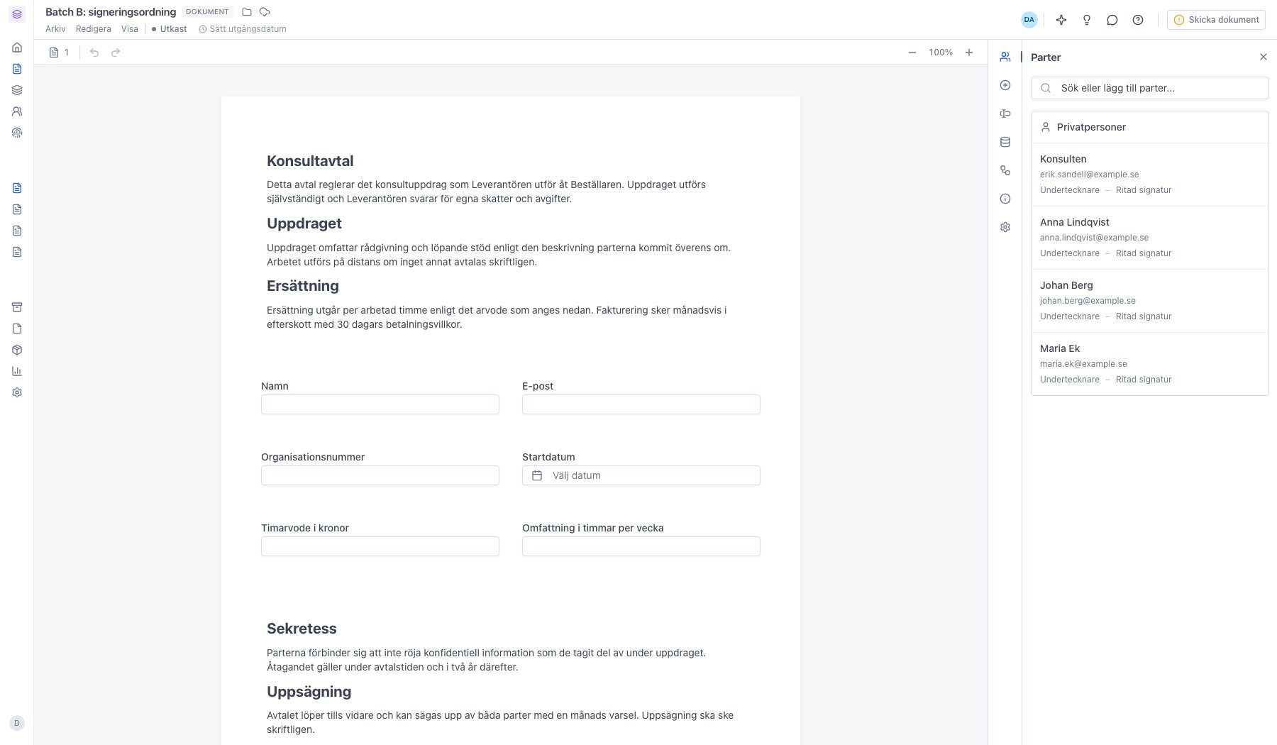 Panelen Parter med fyra parter utan signeringsordning