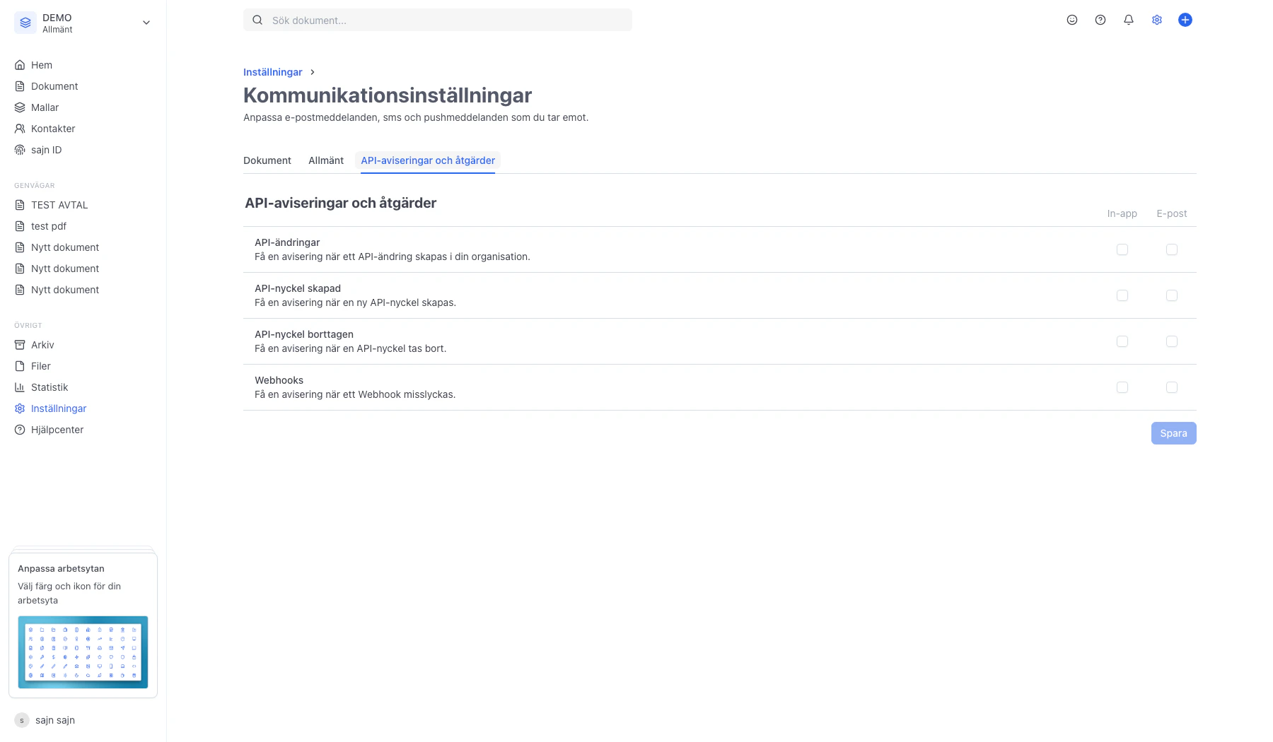 Fliken API-aviseringar och åtgärder med utvecklarrelaterade notiser