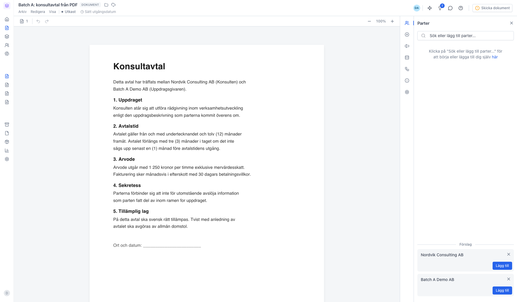 Det nya dokumentet öppet i redigeraren med PDF:en som innehåll