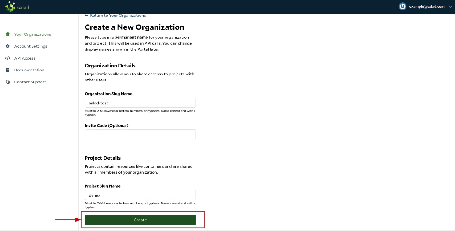 SaladCloud Login Page