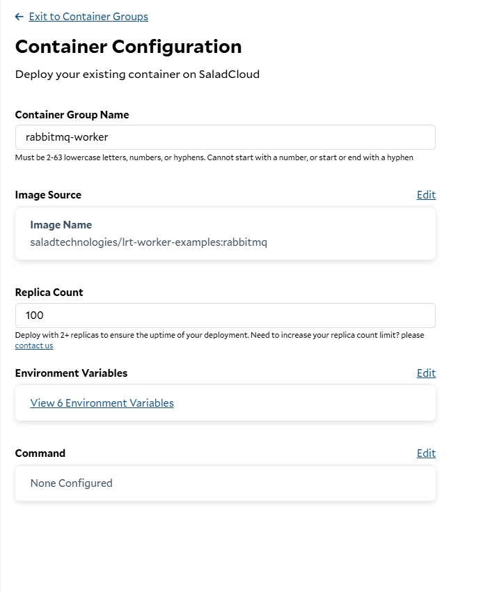 Creating a new Container Group