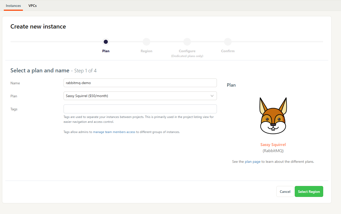 Creating a new instance on CloudAMQP