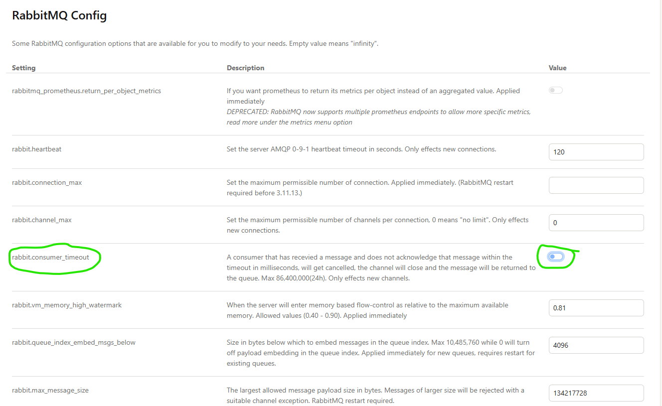 Disabling the consumer timeout