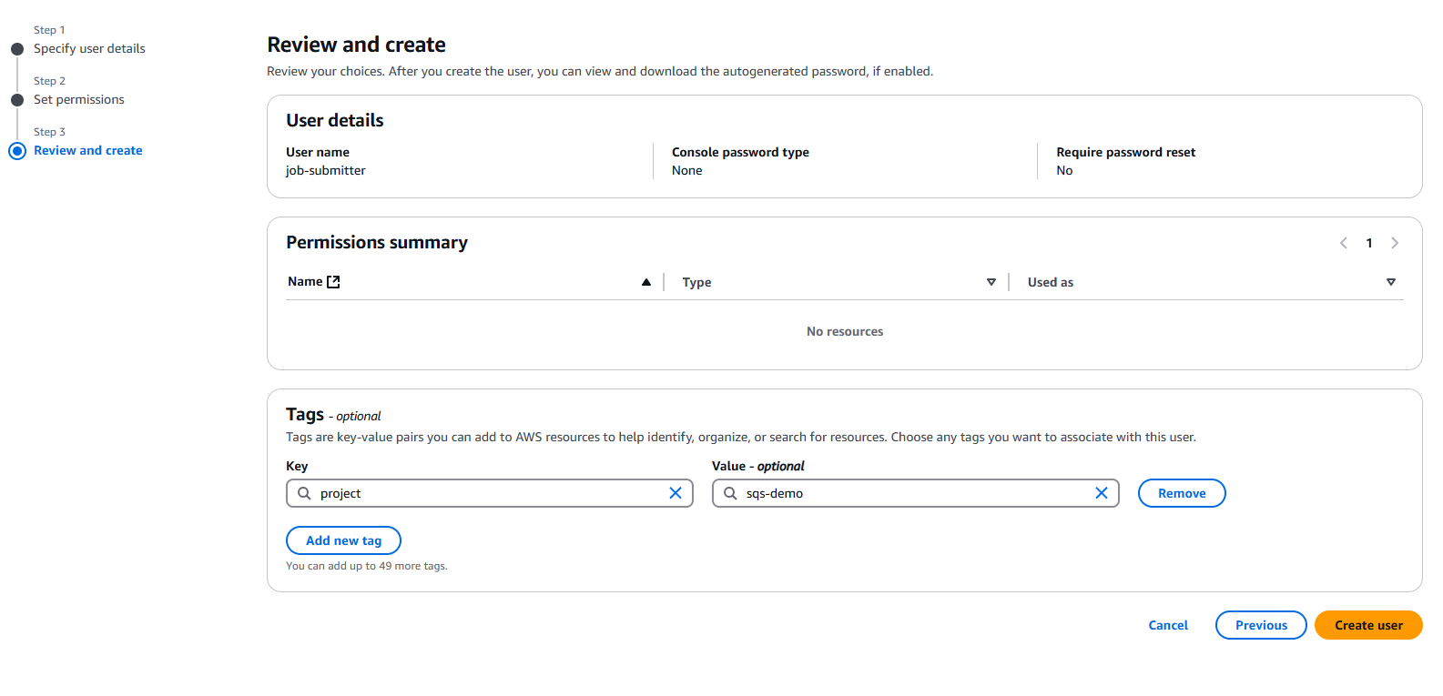 Tagging the job-submitter user