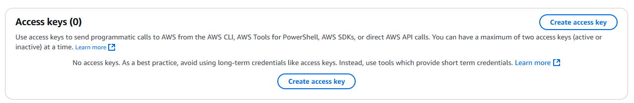 Creating an access key for the job-worker user