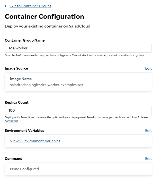 Creating a new Container Group