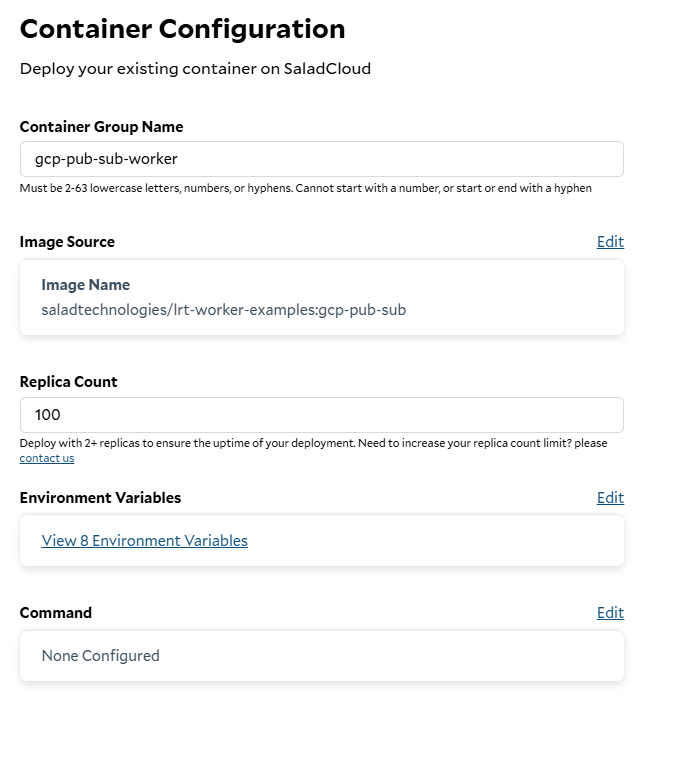 Creating a new container group