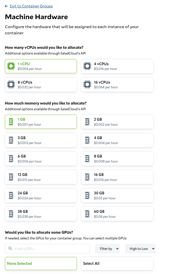 Setting the hardware requirements