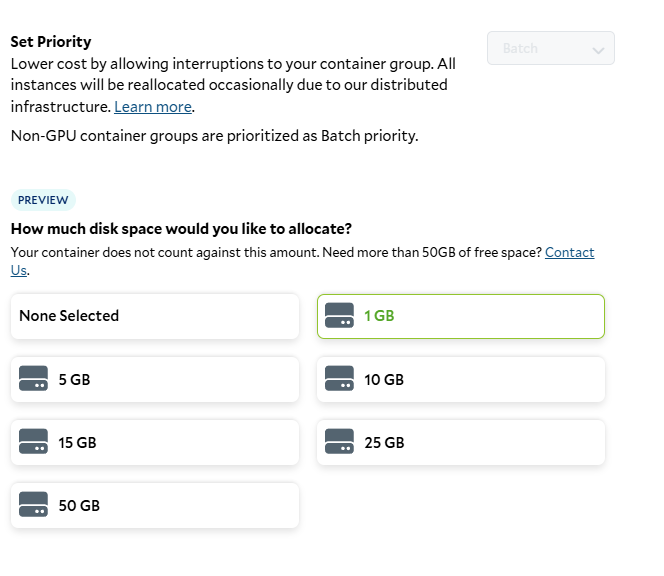 Setting the job priority and storage requirements
