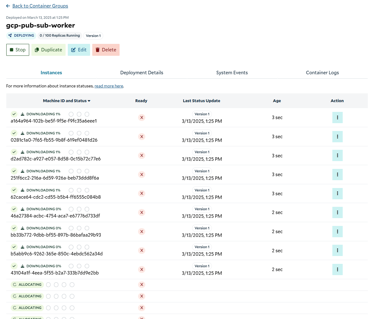 Deploying the container group