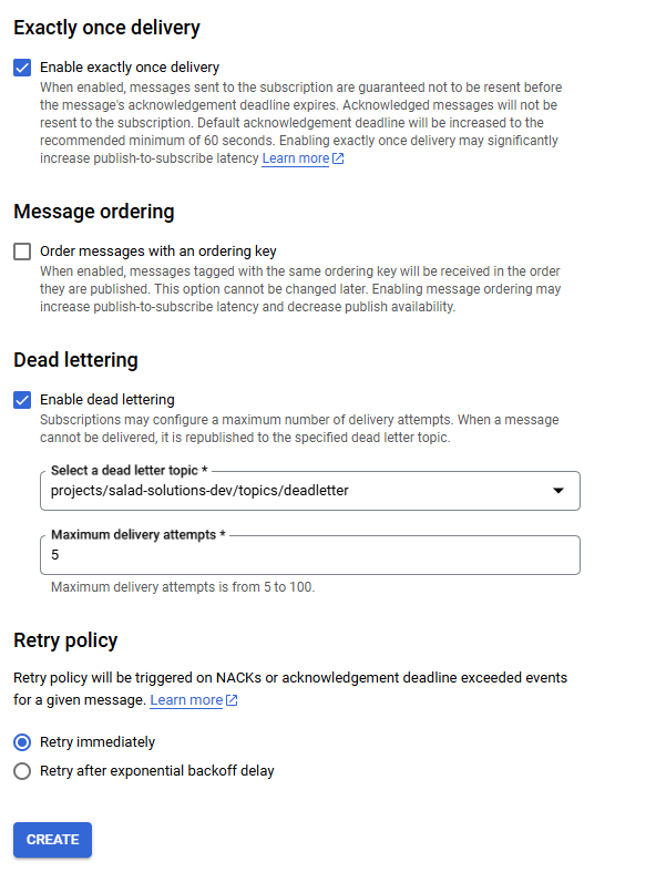 Creating a new subscription