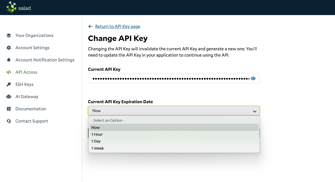 Change API Key Screen