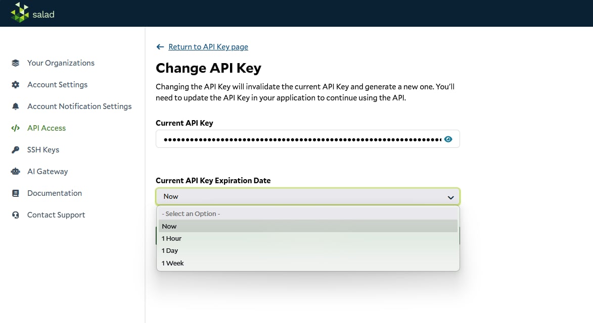 Change API Key Screen