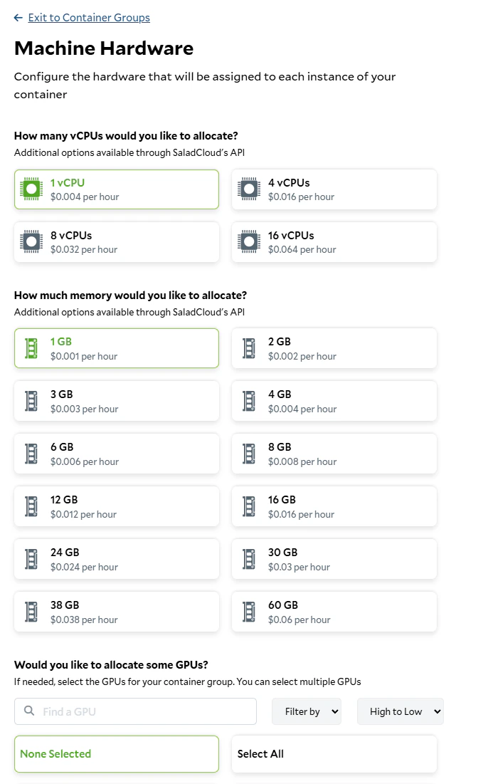 Setting the hardware requirements