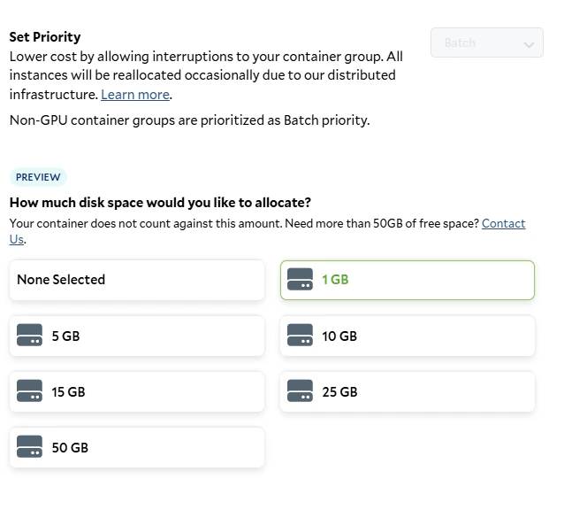 Setting the job priority and storage requirements