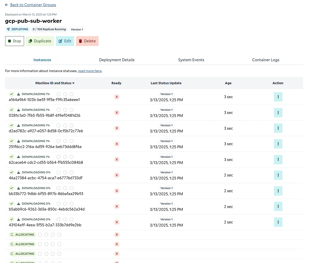 Deploying the container group
