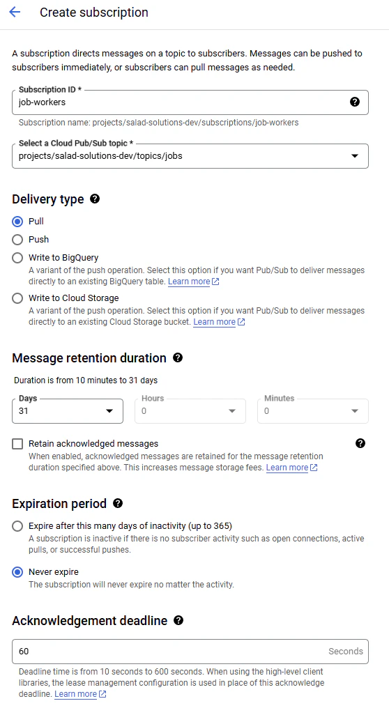 Creating a new subscription
